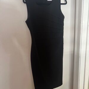 Calvin Klein Black Sleeveless Midi Sheath Dress with Panel Detailing
